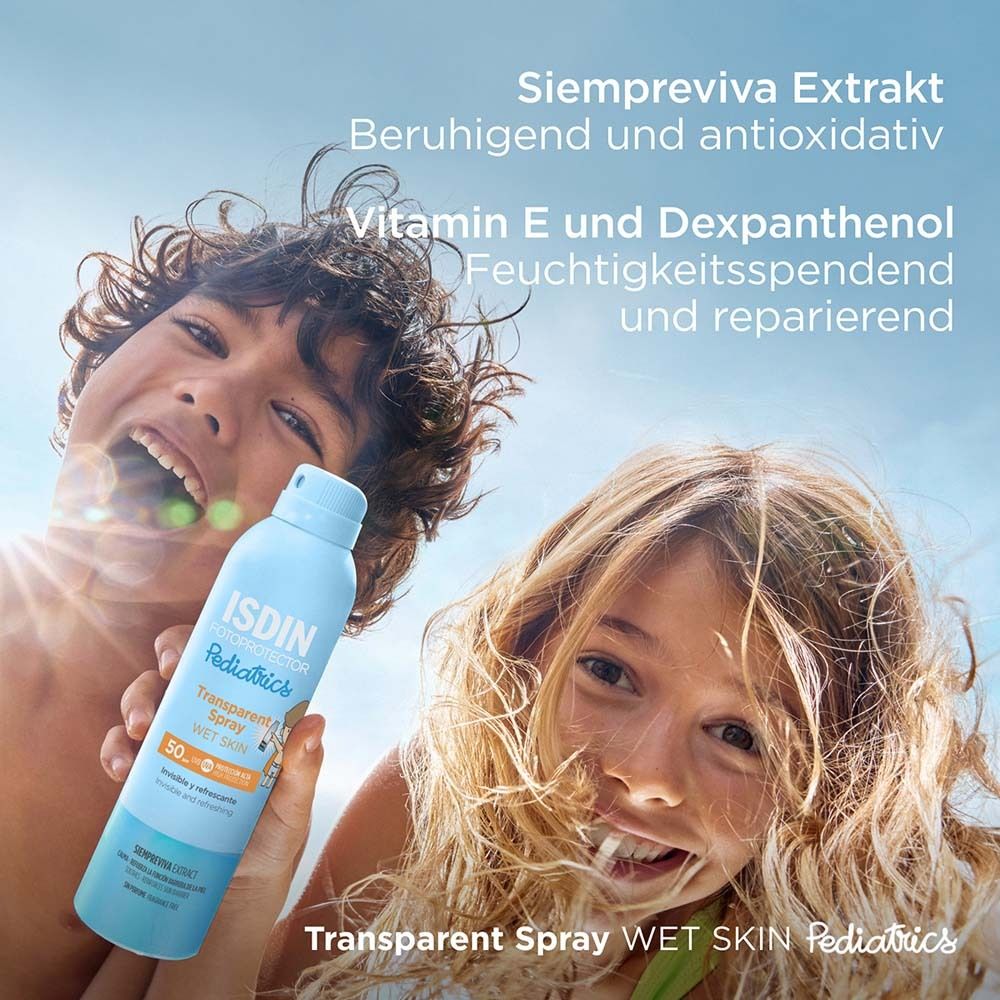 ISDIN Fotoprotector Pediatrics Transparent wasserfestes Sonnenschutzpray für Kinder WET SKIN LSF50