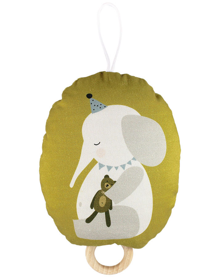 Spieluhr ELEFANT MIT TEDDY in moosgrün