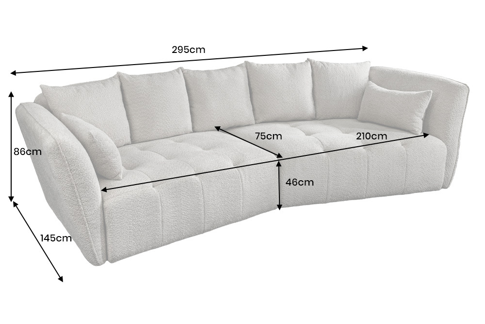 Modernes Big Sofa ROYAL 295cm grau Bouclé Federkern XXL-Couch inkl. Kissen