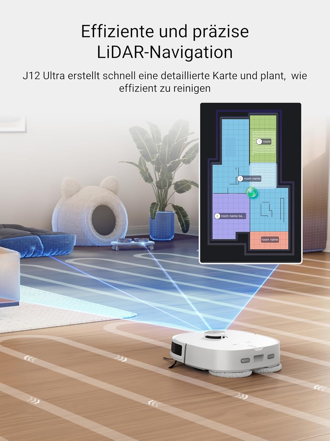 Eureka J12 Ultra Roboterstaubsauger mit Wischfunktion (Selbstentleerung, Wasch- und Trocknung), 5000Pa Saugkraft, Rotierende Wischfunktion, Dual-LiDAR Navigation, 3D KI-Hindernisvermeidung
