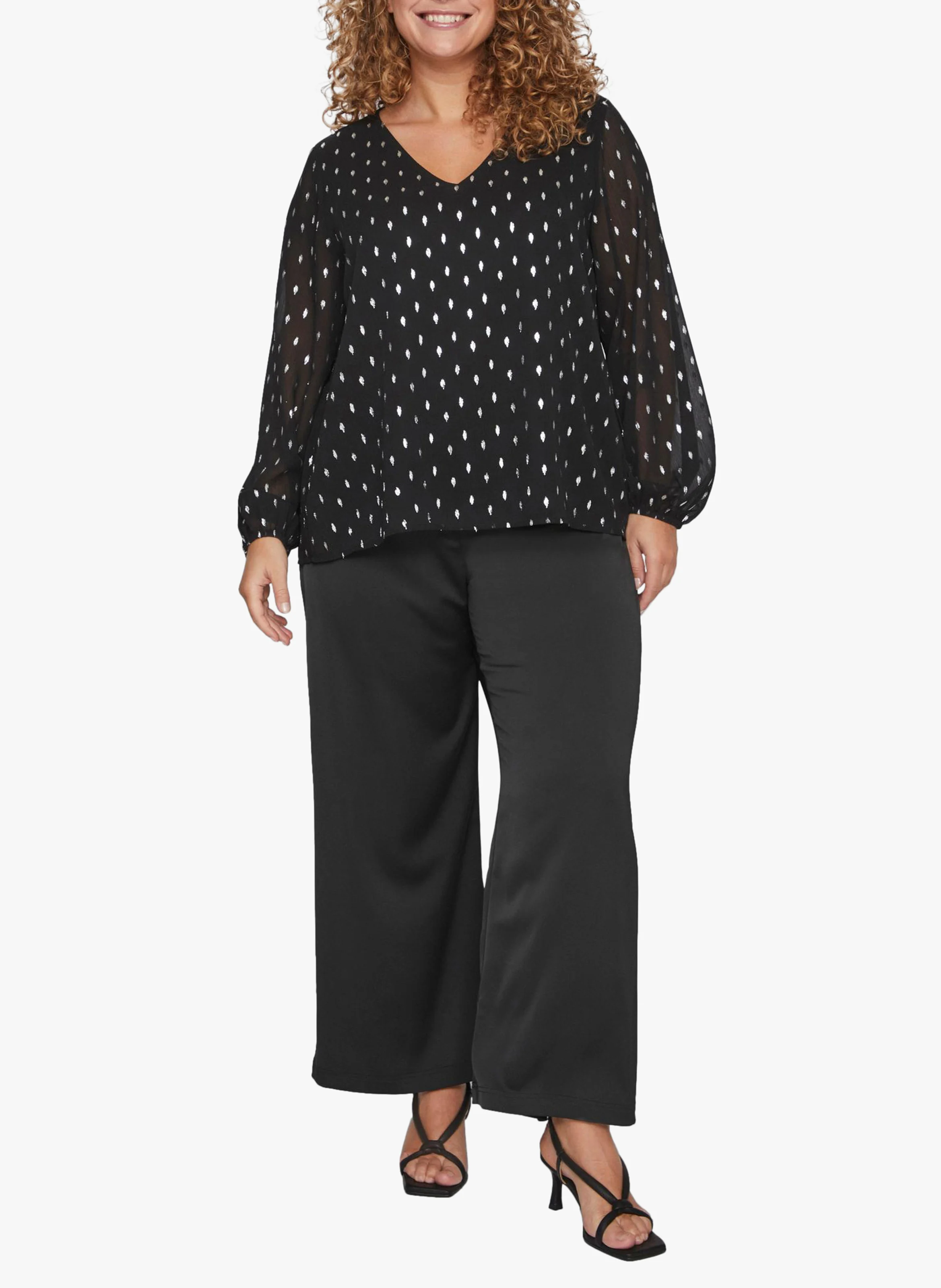 MINJA - Blouse col V imprimée pois | Noir