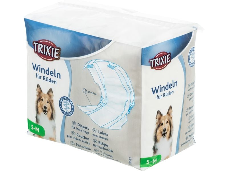 Trixie Windeln für Rüden, S-M, 30-46 cm, 12 Stück Windeln für Hunde