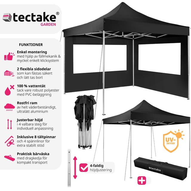 Easy up pavillon Olivia 3x3 m med 2 sidestykker
