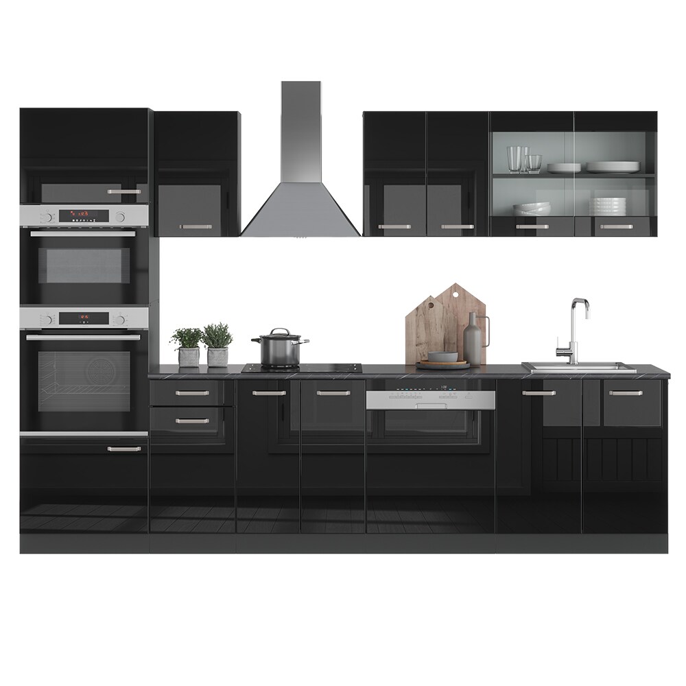 Vicco Küchenzeile R-Line Solid Anthrazit Schwarz 300 cm modern Küchenschränke Küchenmöbel