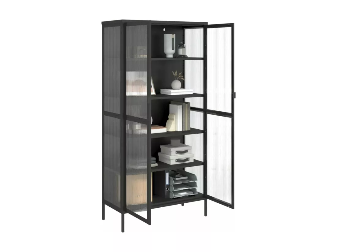 Buffet haut noir 85x40x180 cm verre et acier