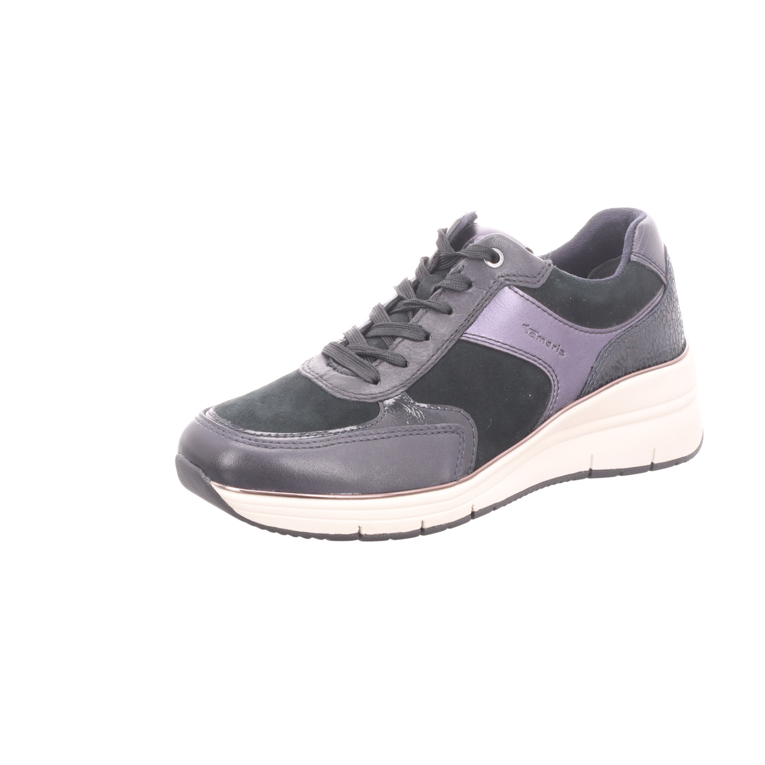 Tamaris Damen-Schnürhalbschuh Blau-Schwarz-Weiß