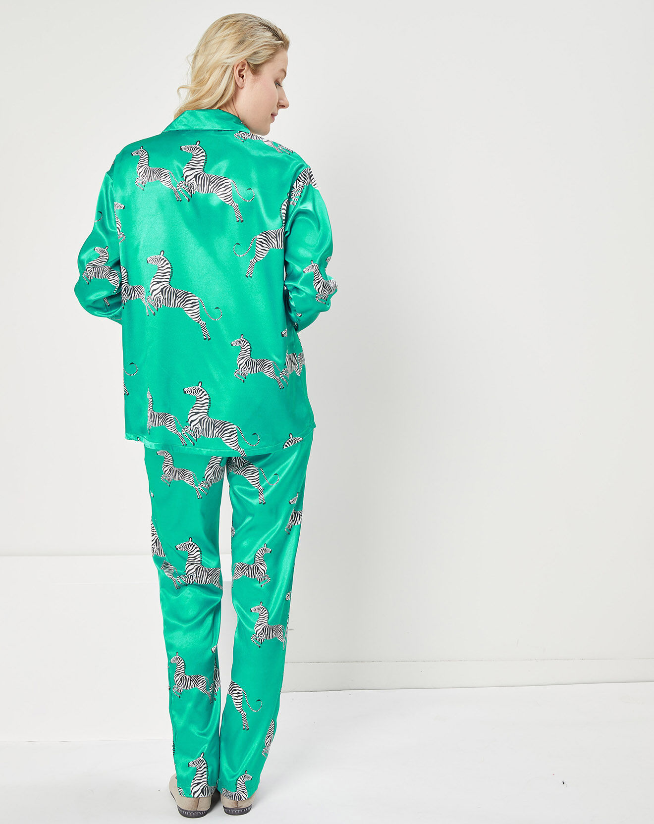 Quartier Latin Pyjama satiné Clara imprimé vert émeraude