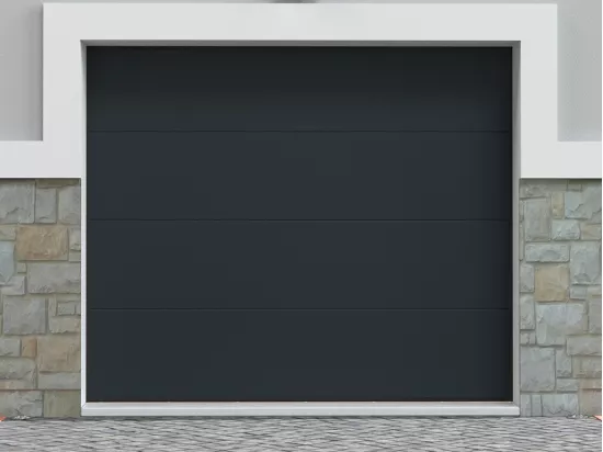 Porte de garage sectionnelle effet bois anthracite avec moteur Somfy L254 x H218 cm - PRIETA