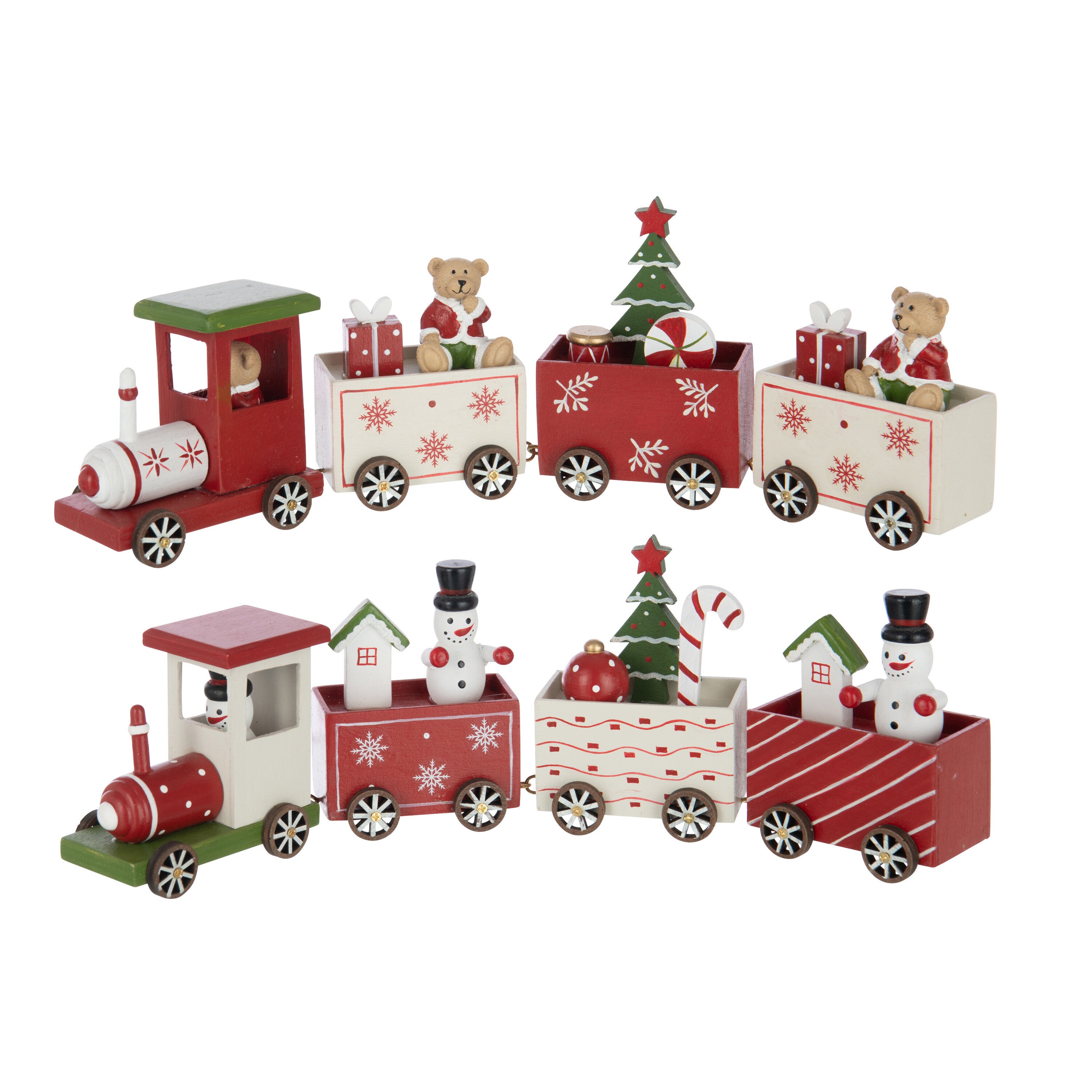 J-Line decoratie Trein Beer + Sneeuwman - multiplex - rood|w