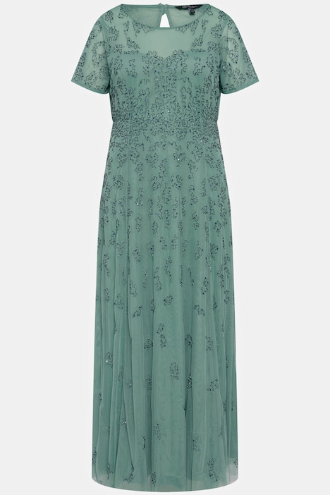 Meshkleid, Perlenstickerei, Rundhals, Halbarm