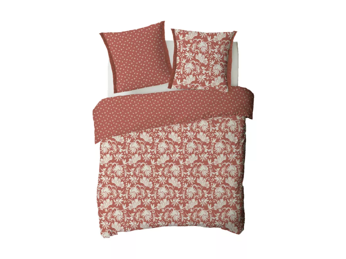 Parure de lit 2 personnes en coton 57 fils imprimé terracotta 240x220cm