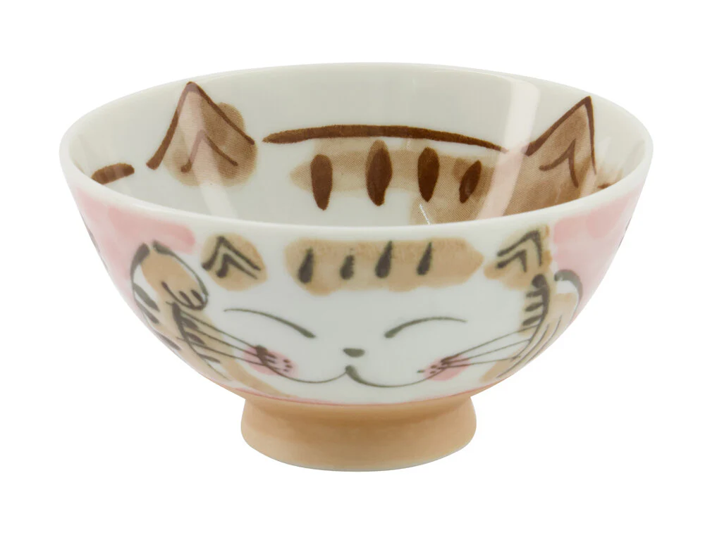 Tokyo Design Studio  Kawaii Rice skål, Fuku Cat Neko Pink - 300 ml