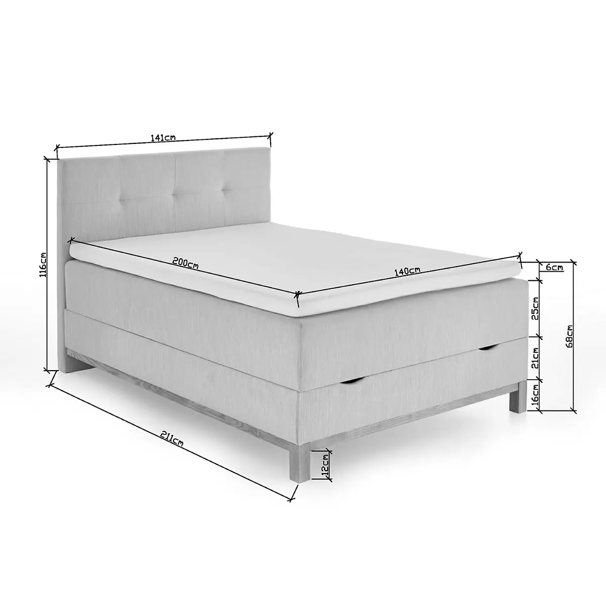 Boxspringbett CATANIA 140x200 Hellgrau