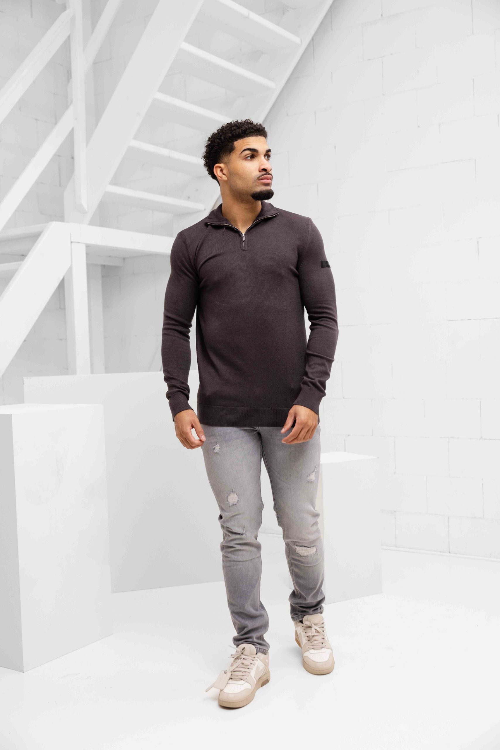 Malelions Knitted Quarter Zip Sweater Heren Bruin