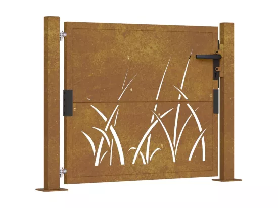 Portail de jardin 105x80 cm acier corten conception d'herbe
