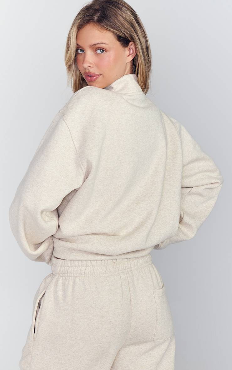 Beige Sweat-shirt Chiné Avoine À Fermeture Éclair Quart