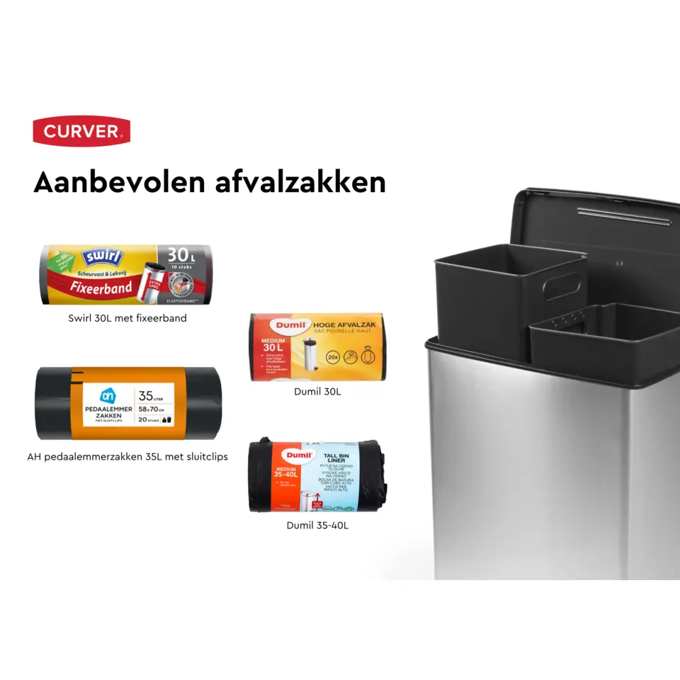 Curver Decobin Duo Prullenbak - 26L 26L - Zilver metallic