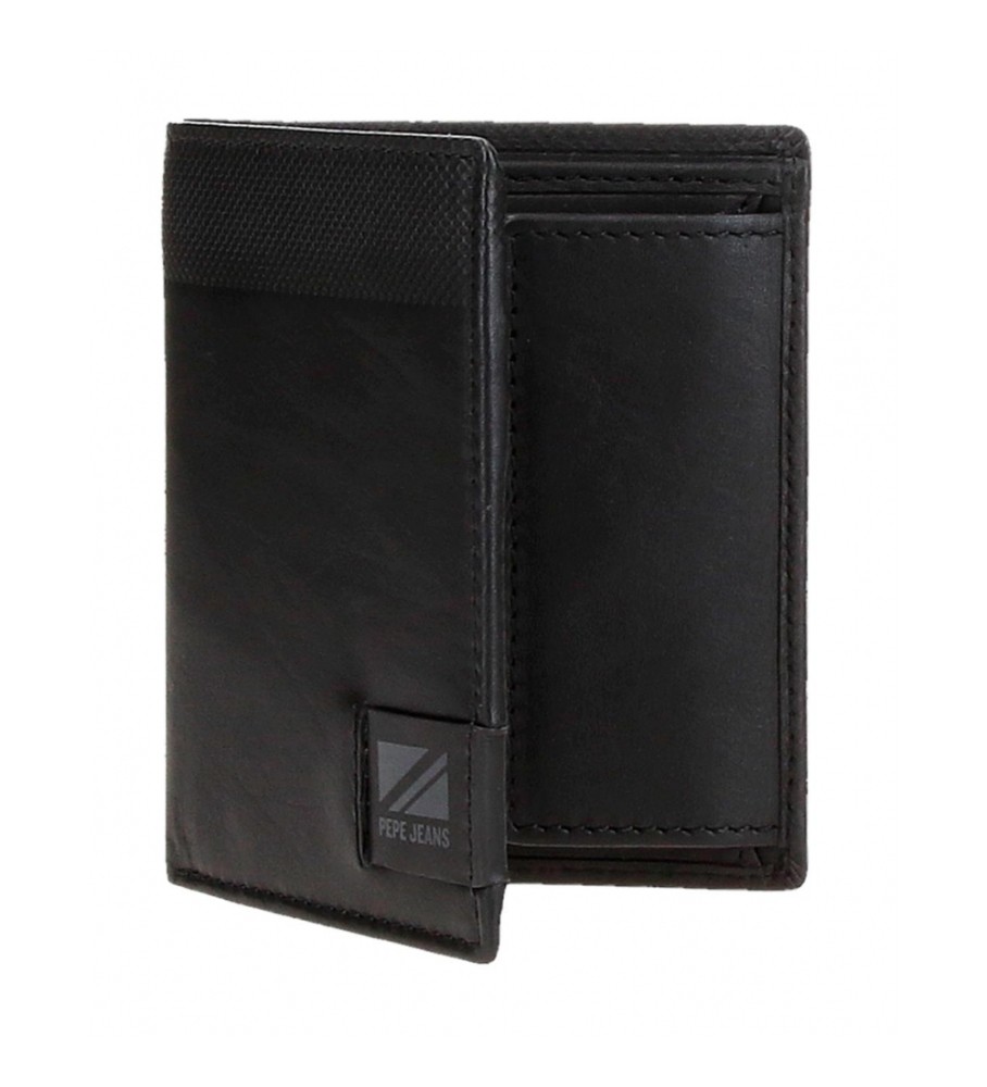 Carteira vertical de couro preta Pepe Jeans Topper