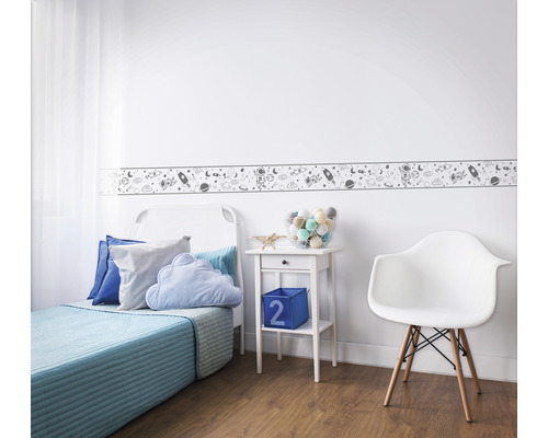Border 45851 Kinderwanden Ruimte Grijs Wit 5 m x 17,5 cm