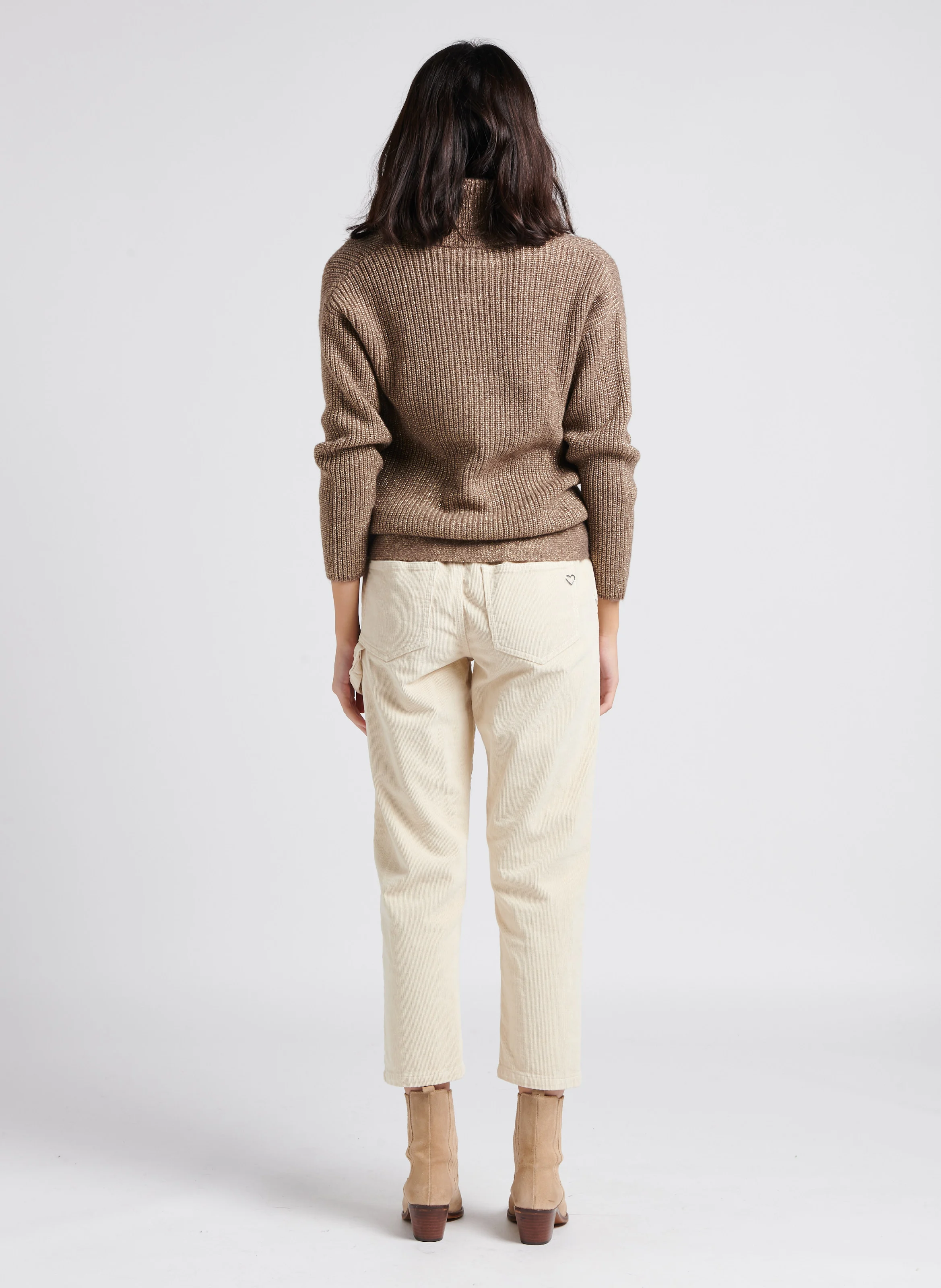 Pantalon style charpentier en coton velours | Beige