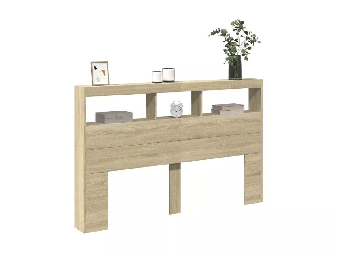 Armoire tête de lit avec LED chêne sonoma 160x17x102 cm