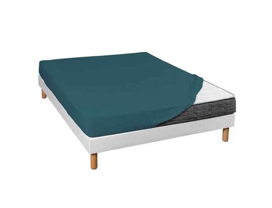 TERRE DE NUIT - Drap housse jersey bleu canard bonnet 30 cm 180x190