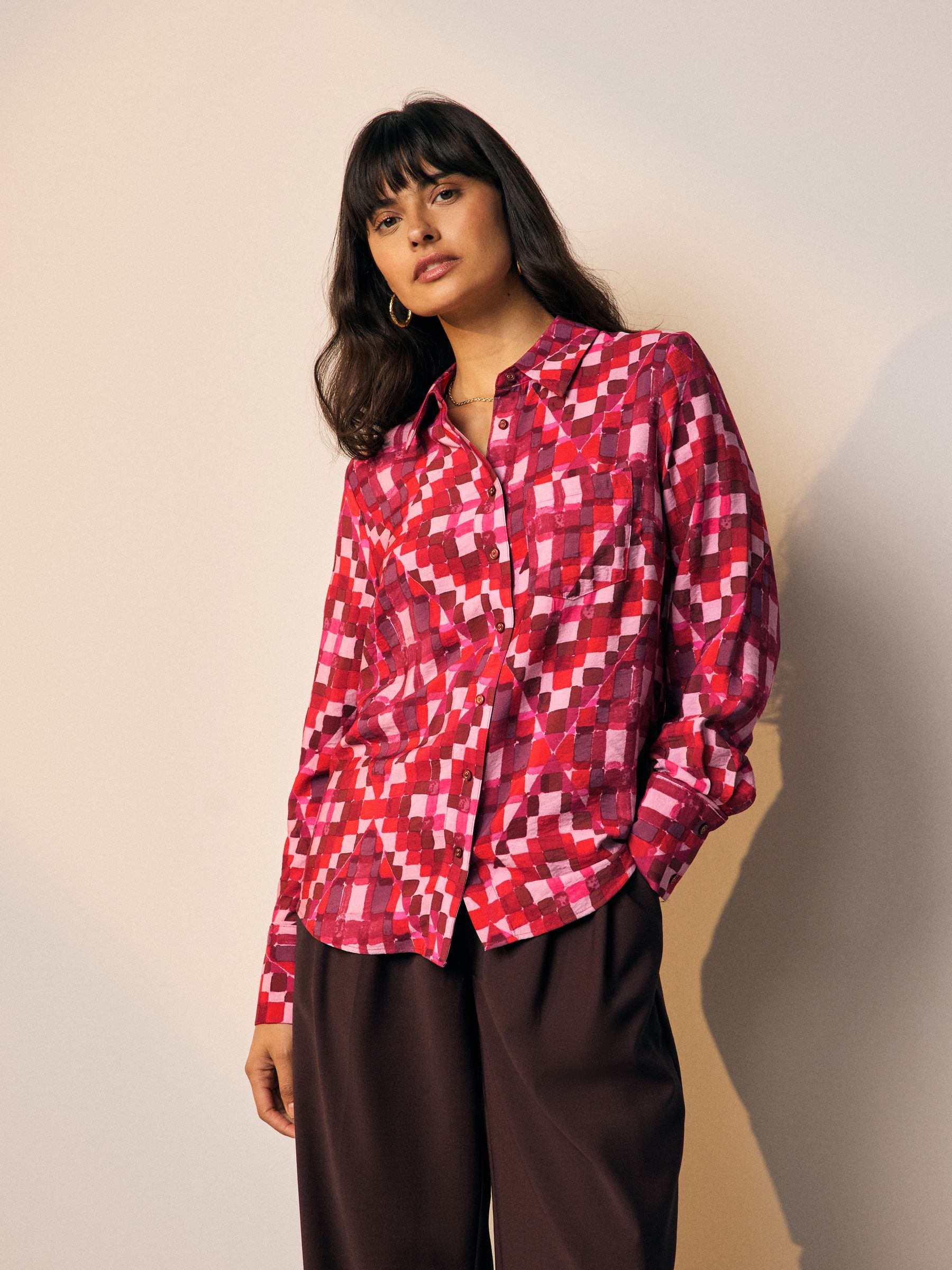 Roze met geometrische print - Overhemd met lange mouwen en knoopsluiting