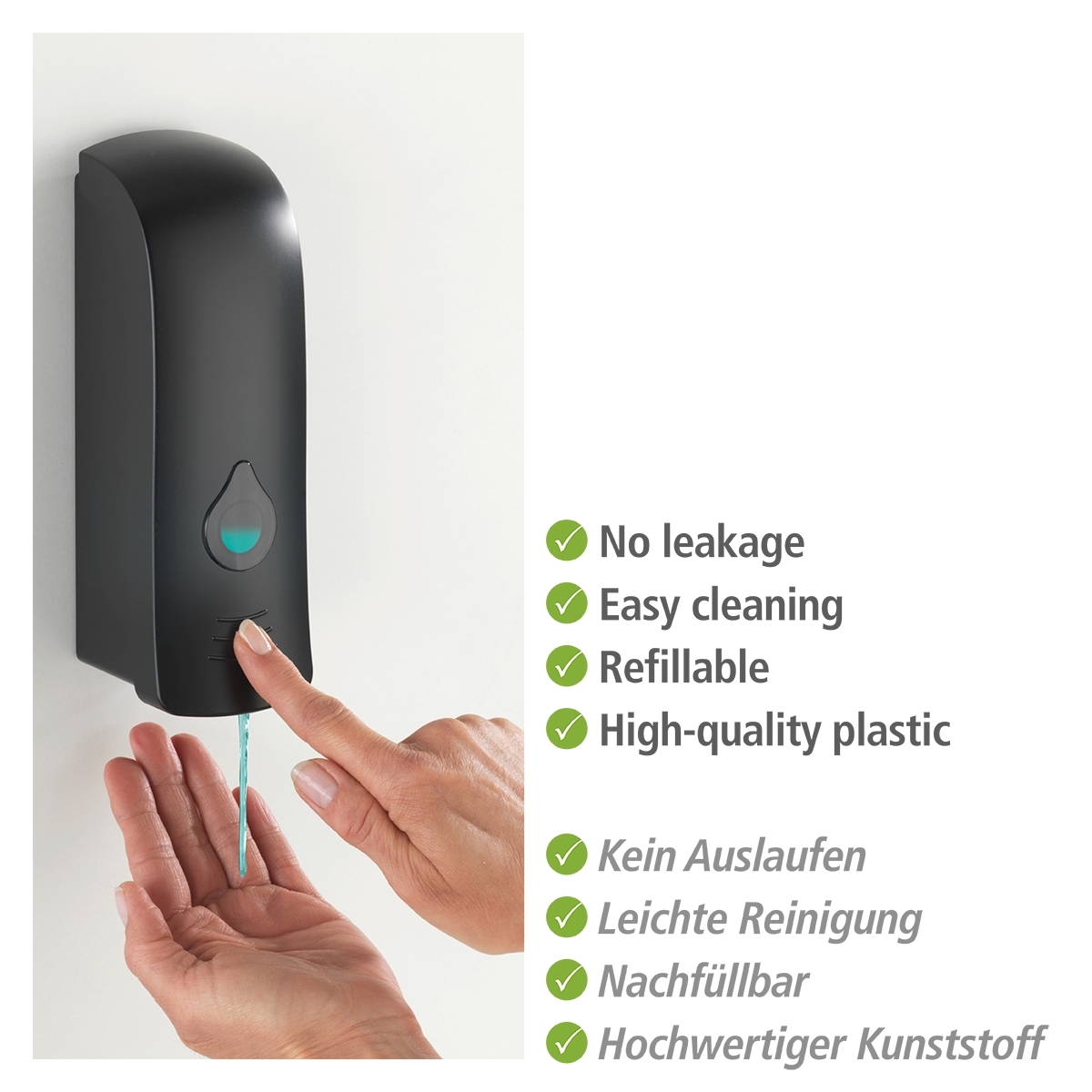 Wenko Ranera desinfectie & zeep wanddispenser 280 ml kunststof mat zwart