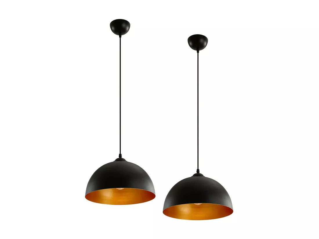 Lot de 2 suspensions luminaires led diamètre 30 cm e27 max 60 watts noir et doré style industriel vintage lustre rétro plafonnier lampe pour salon cuisine salle à manger 01_0000331