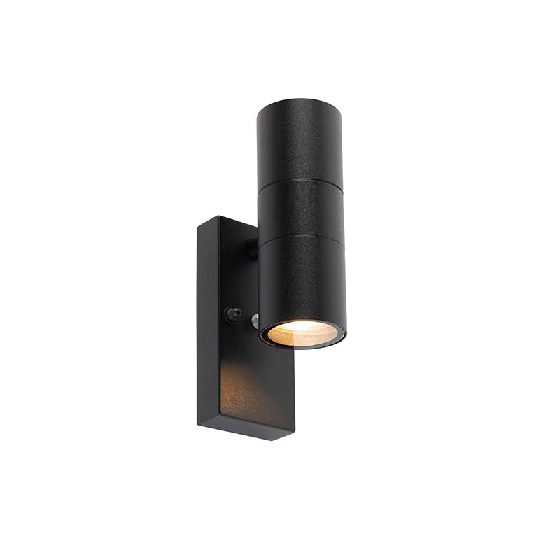 Buiten wandlamp zwart 2-lichts IP44 met schemersensor - Duo