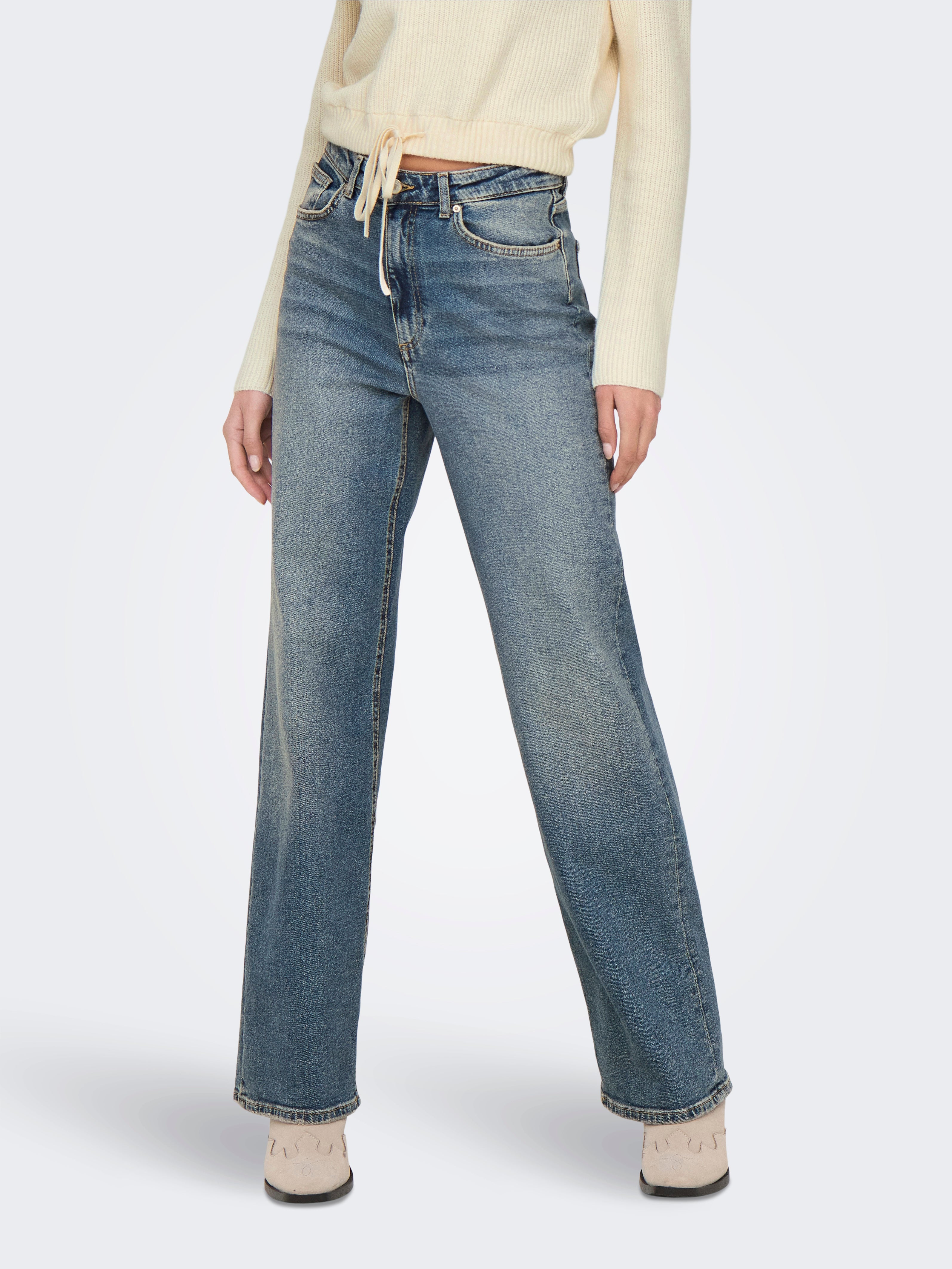 ONLJUICY Hohe Taille Weiter Beinschnitt Jeans Medium Blue Denim