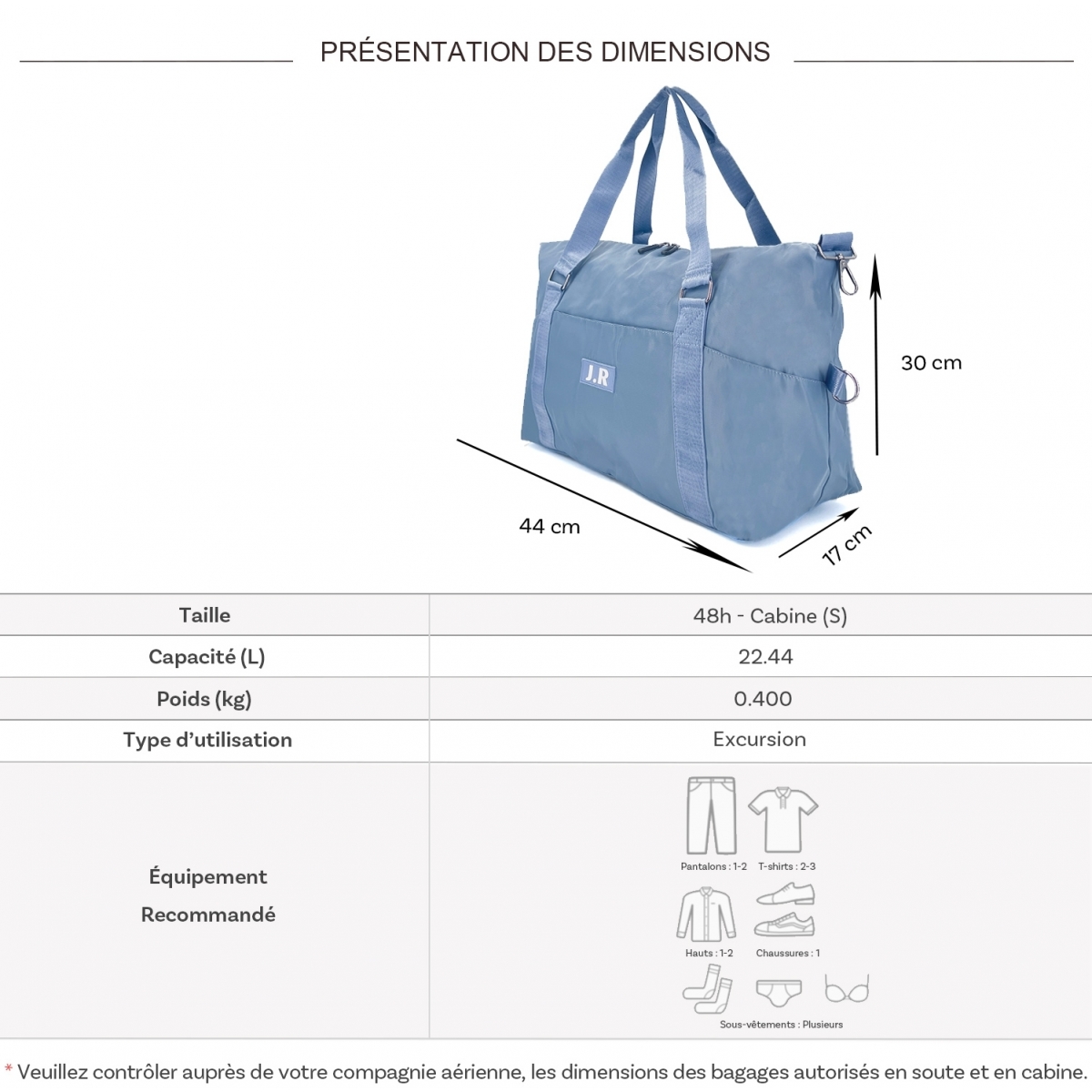 Bleucerise Sac de voyage week-end 22L Bleu Cerise sans roulettes