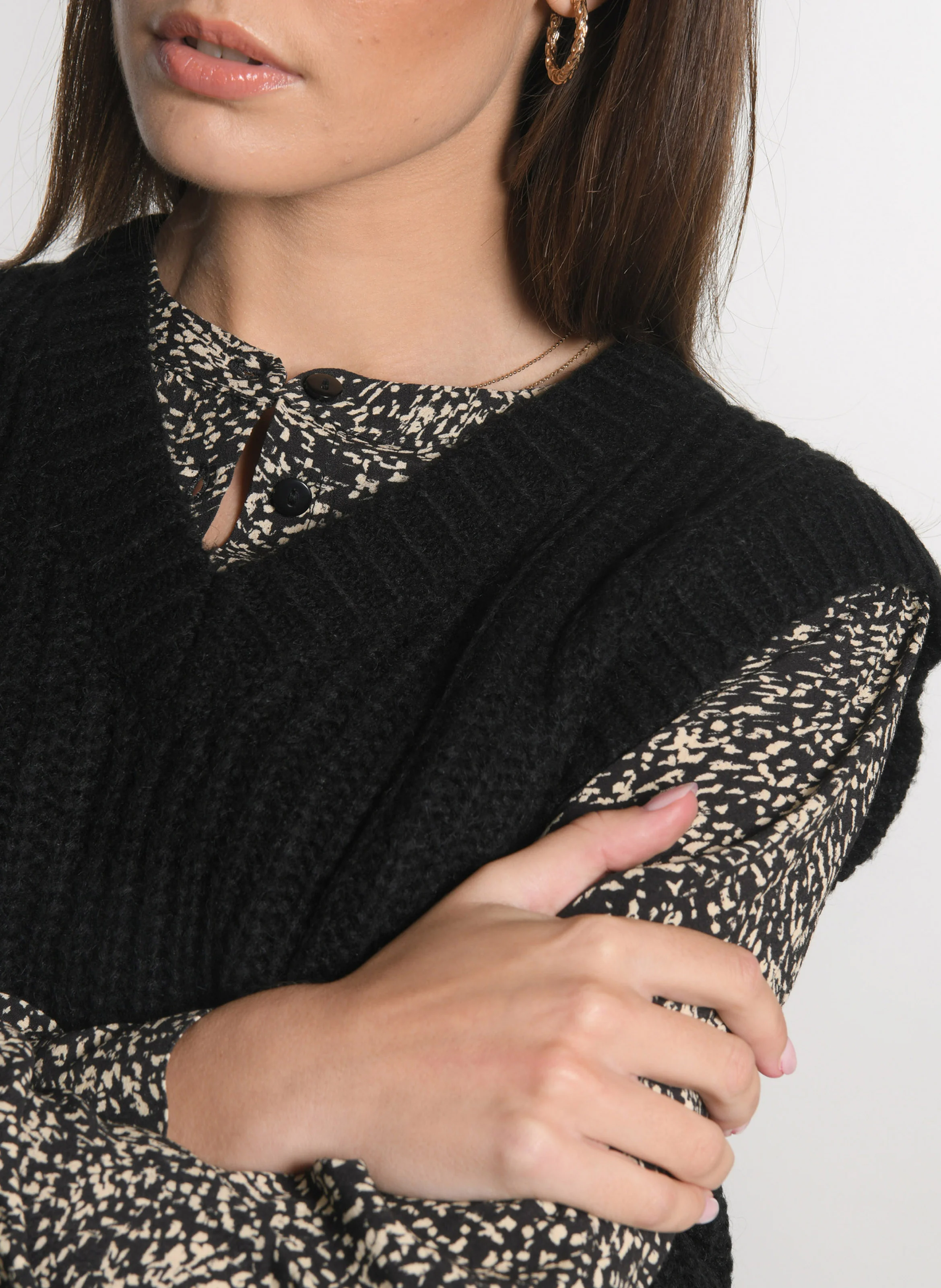LANA - Pull droit en maille | Noir