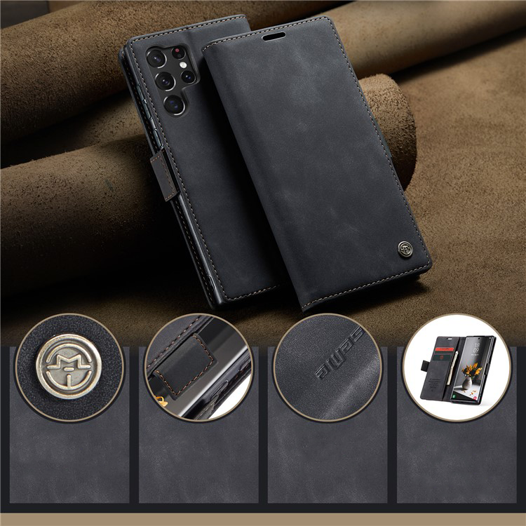 Samsung Galaxy S24 Ultra Leder Tasche Flip Wallet Etui mit Kartenfächern - Schwarz