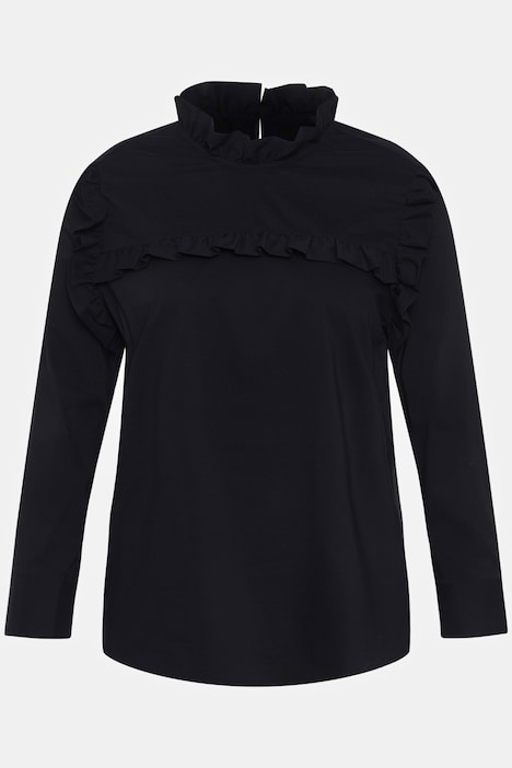 Bluse, Rüschen, Stehkragen, A-Linie, Langarm