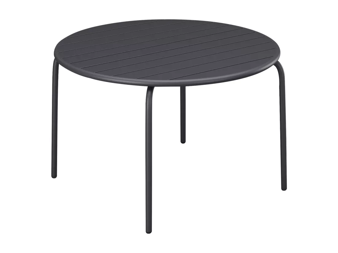 Salle à manger de jardin en métal - une table ronde D.130cm et 6 fauteuils empilables - Gris anthracite - MIRMANDE de MYLIA