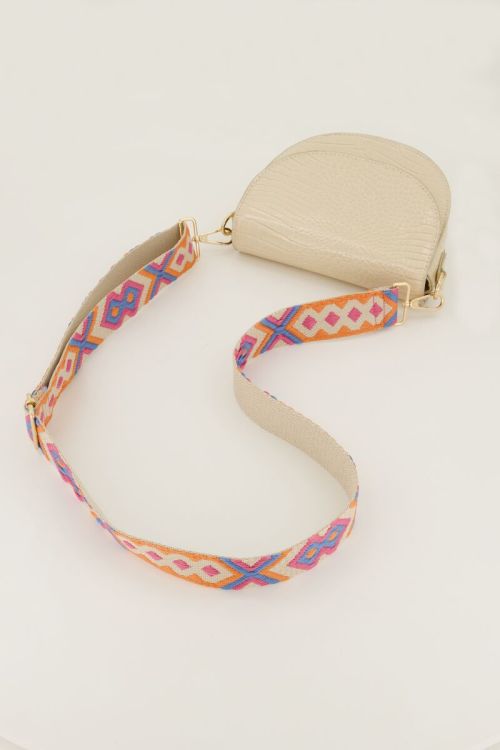 Beige bag strap met gekleurd patroon
