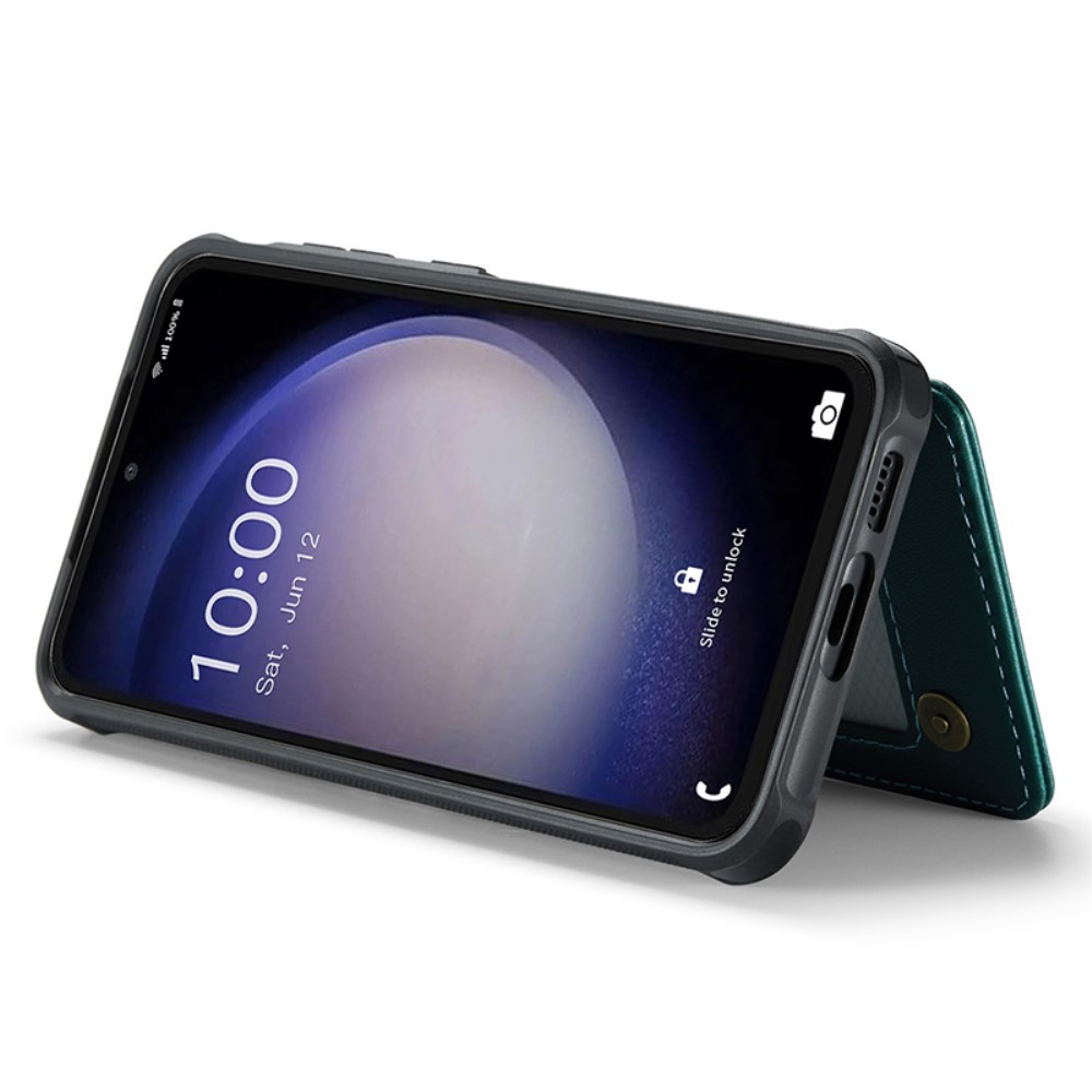 Samsung Galaxy S23 FE Leder Hülle mit Kartenfächern im Litchi Look   Kickstand (RFID Schutz) - Grün