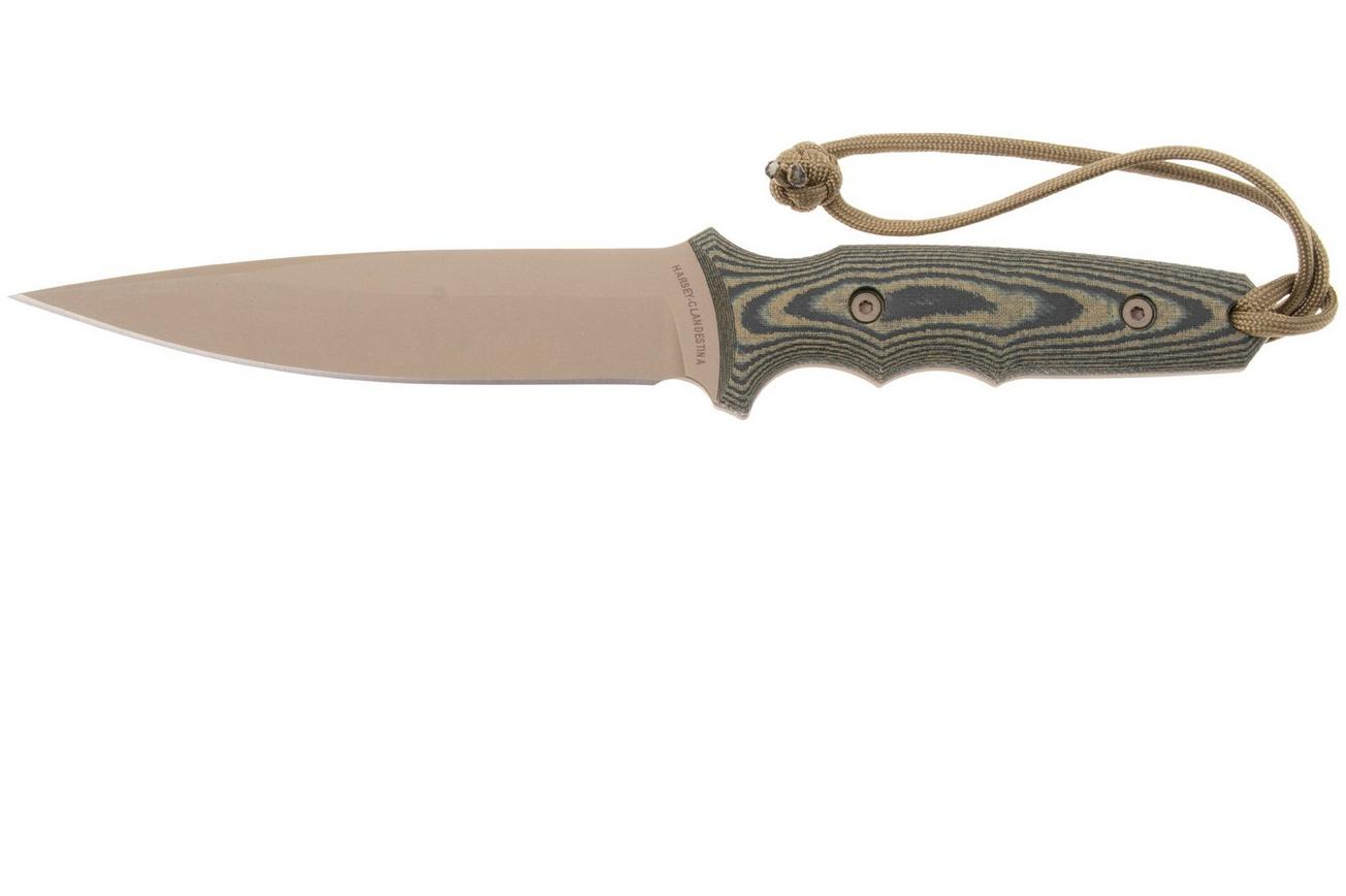 Spartan Blades Harsey Clandestina SB57DECMKYTN Flat Dark Earth, Camo Micarta, survivalmes, kydex schede