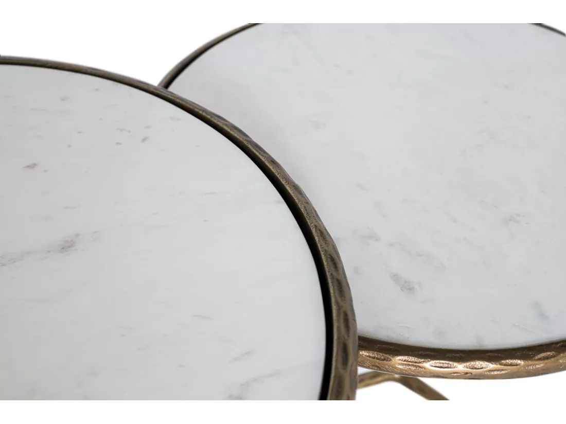 Set de 2 tables basses rondes dorées et blanches