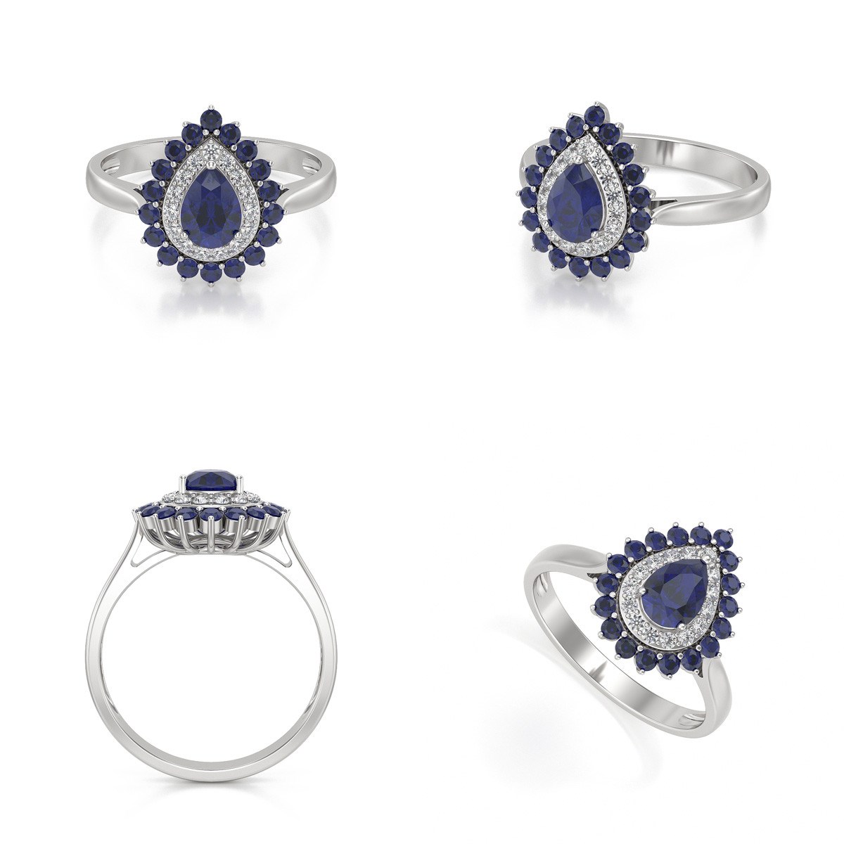 Bague ADEN Or 585 Blanc Saphir et diamants 3.15grs