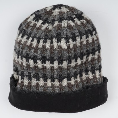 Wollmütze grau/weiß gestreift, handgestrickt in Nepal günstig bestellen