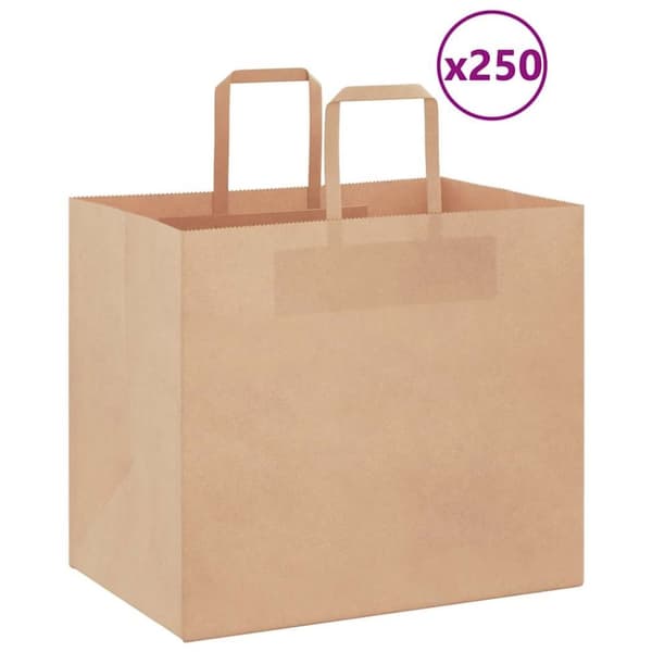 vidaXL Papirposer 250 stk med håndtak brun 32x22x28 cm