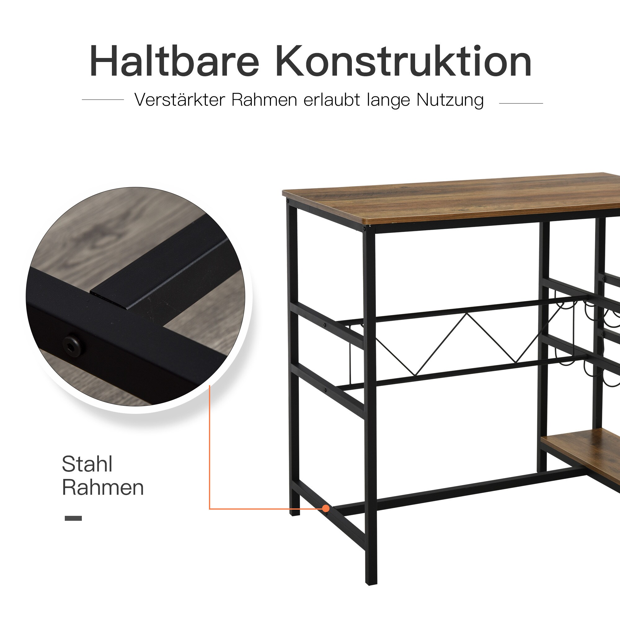 HOMCOM Bartisch-Set mit 2 Barhockern natur, schwarz