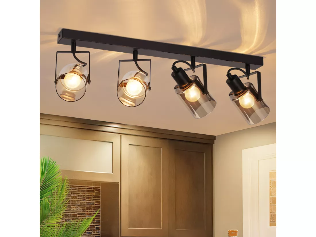NETTLIFE Spot de plafond noirs 4 ampoules Plafonnier orientable 350° industriel vintage E14