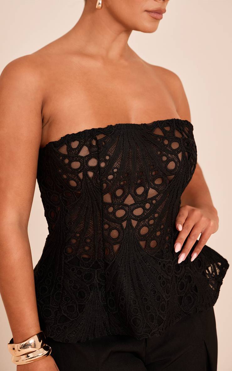 Noir Corset Bustier En Dentelle À Basque Sculptant