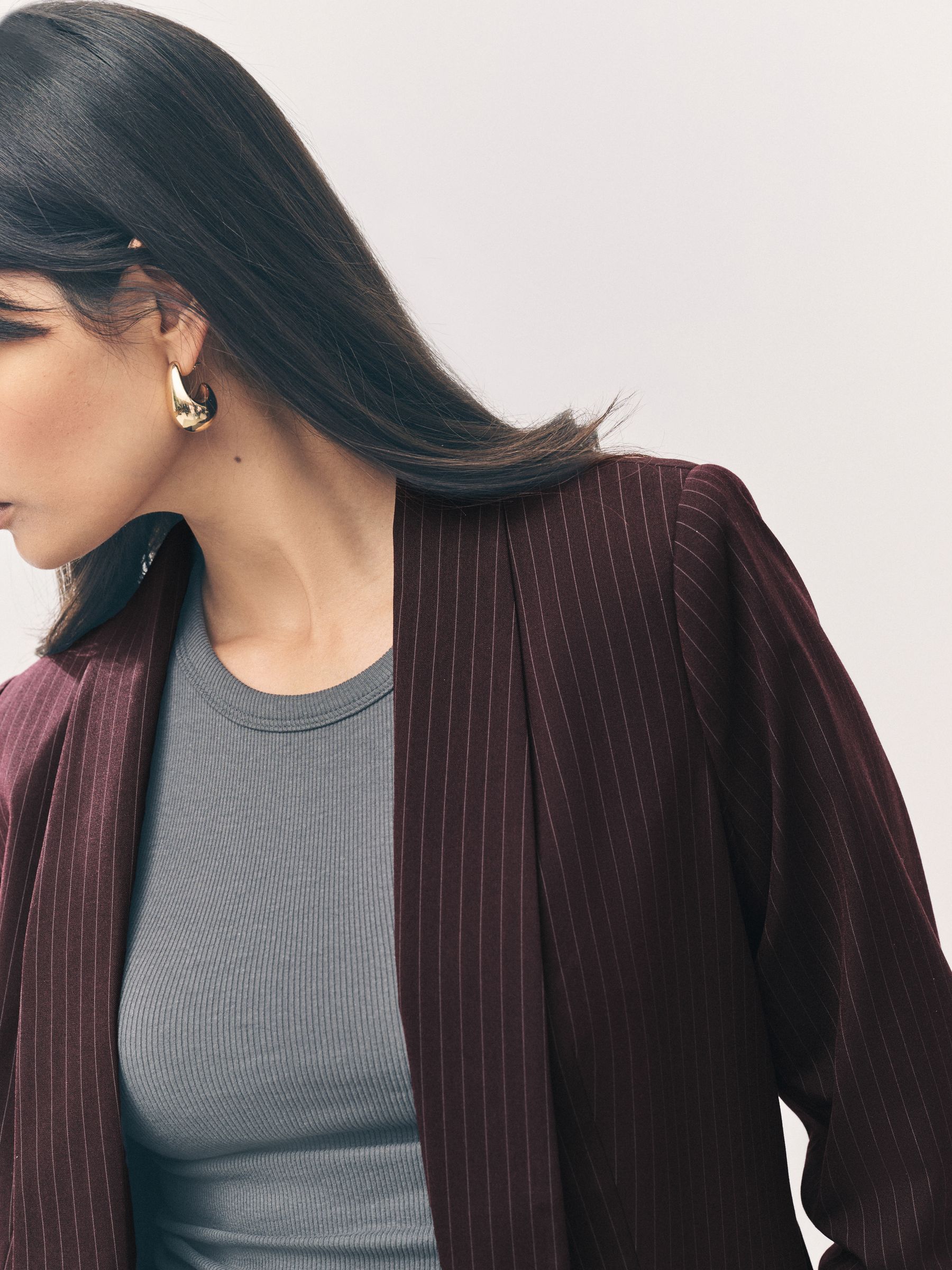 Burgundy Striped - Ruimvallend blazer met gerimpelde mouwen