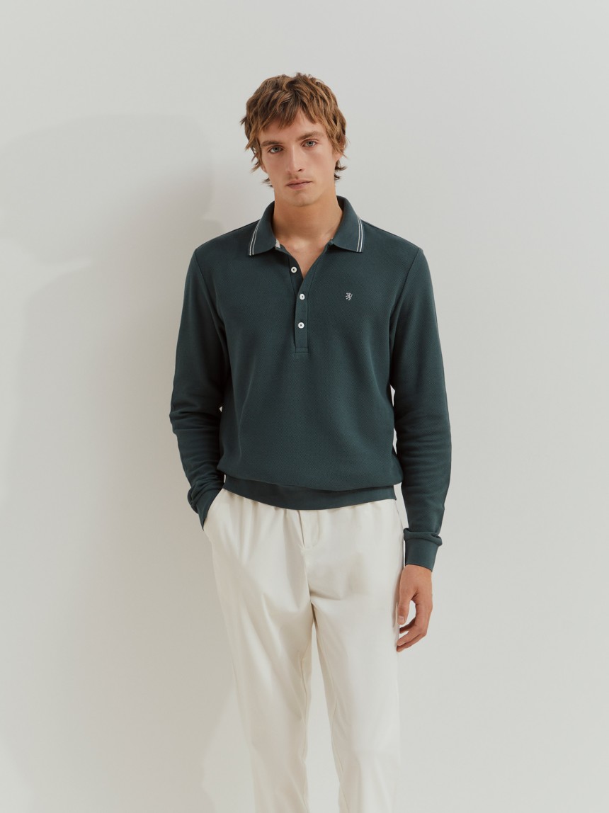 Polo manga comprida em pique regular fit