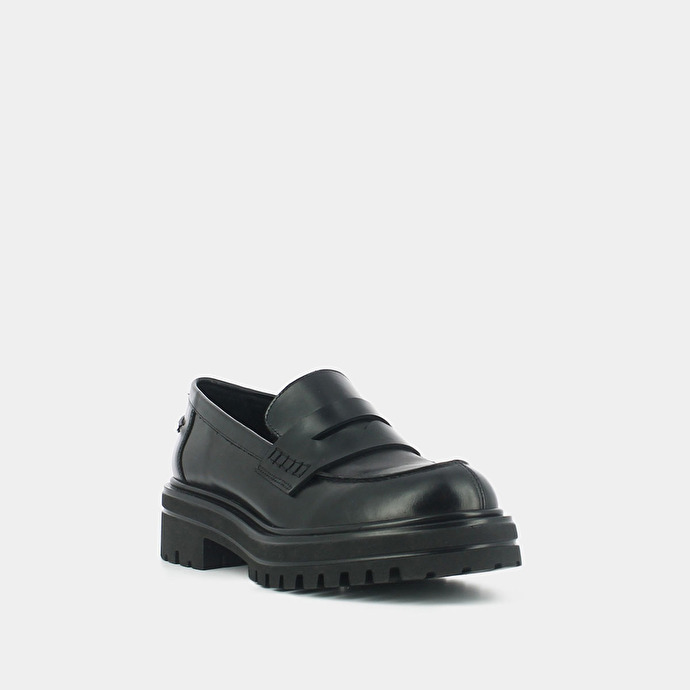 Mocassins à semelles crantées  en cuir noir