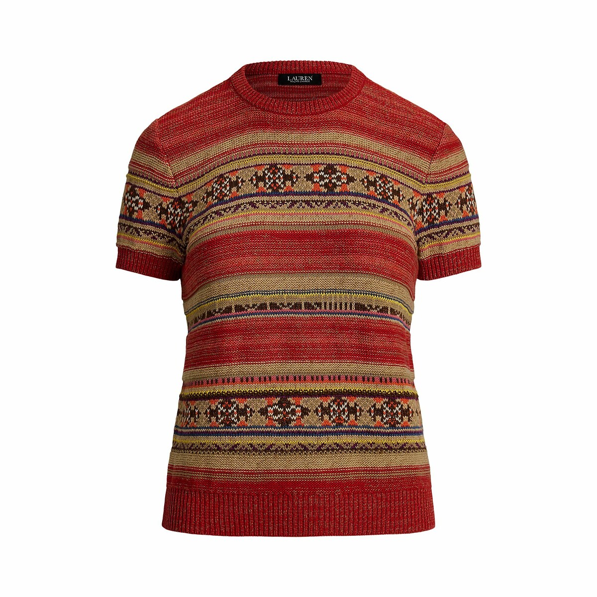 LAUREN RALPH LAUREN<br>Suéter listrado de gola redonda e mangas curtas, EYELAH